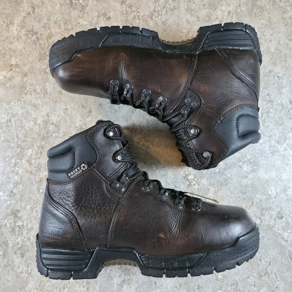 Rocky Mobilite Steel Toe Boots Dark Brown Mens SIze 10 WIDE Work Lace Up‎